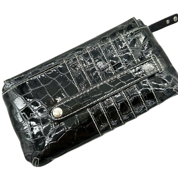 Rolfs Black Croc-Embossed Leather Wallet Clutch Card Holder Multiple Pockets - Picture 7 of 13